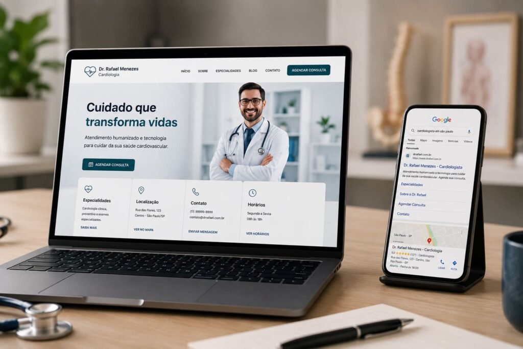 Exemplo de site para médico otimizado para aparecer nas pesquisas do Google.